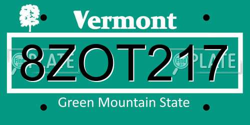 8ZOT217 Vermont License Plate