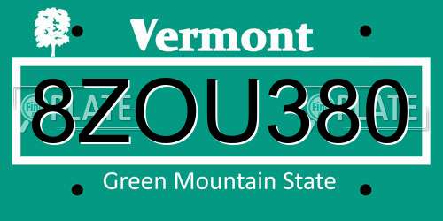 8ZOU380 Vermont License Plate