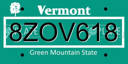 8ZOV618 Vermont License Plate