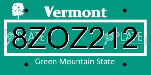 8ZOZ212 Vermont License Plate