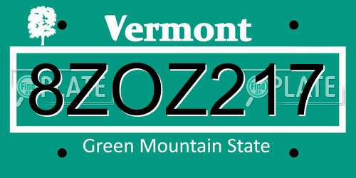 8ZOZ217 Vermont License Plate