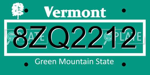 8ZQ2212 Vermont License Plate