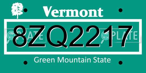 8ZQ2217 Vermont License Plate