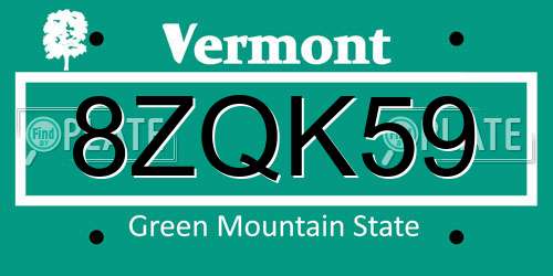 8ZQK59 Vermont License Plate