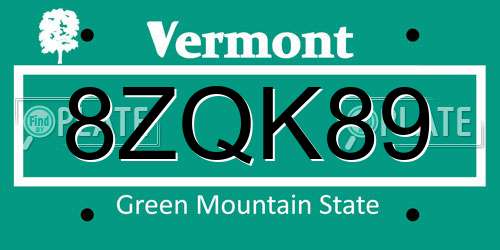 8ZQK89 Vermont License Plate