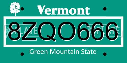 8ZQO666 Vermont License Plate