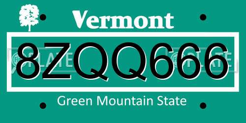 8ZQQ666 Vermont License Plate