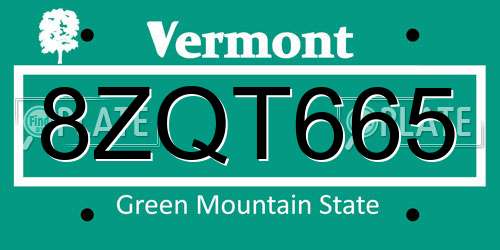 8ZQT665 Vermont License Plate