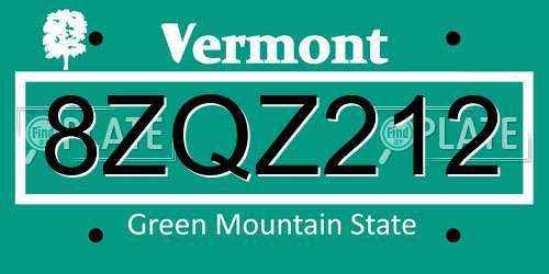 8ZQZ212 Vermont License Plate