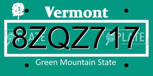 8ZQZ717 Vermont License Plate