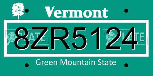 8ZR5124 Vermont License Plate