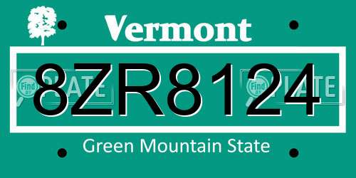 8ZR8124 Vermont License Plate