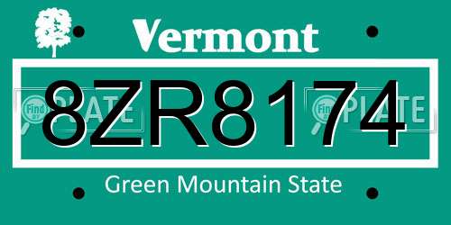 8ZR8174 Vermont License Plate