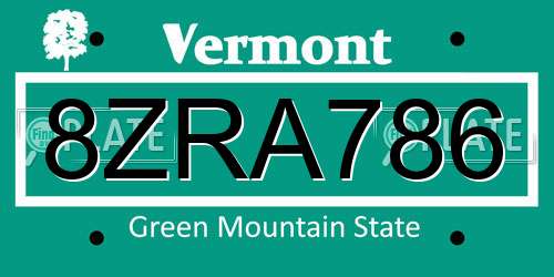 8ZRA786 Vermont License Plate