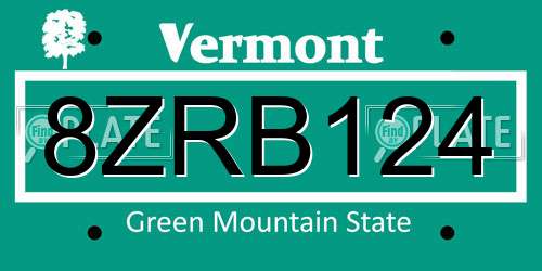 8ZRB124 Vermont License Plate