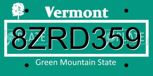 8ZRD359 Vermont License Plate
