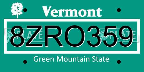 8ZRO359 Vermont License Plate