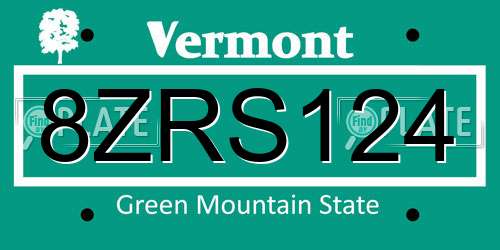 8ZRS124 Vermont License Plate