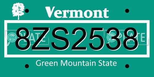 8ZS2538 Vermont License Plate
