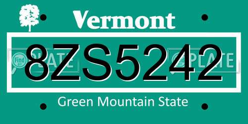 8ZS5242 Vermont License Plate