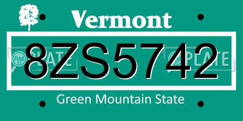 8ZS5742 Vermont License Plate