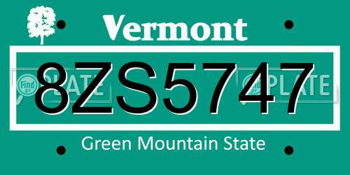 8ZS5747 Vermont License Plate