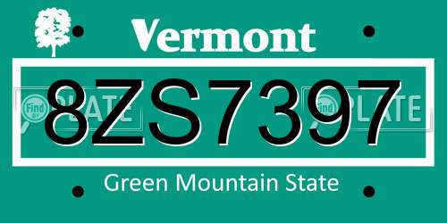 8ZS7397 Vermont License Plate