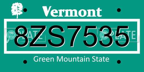 8ZS7535 Vermont License Plate