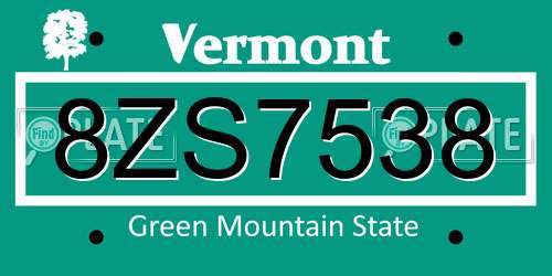 8ZS7538 Vermont License Plate