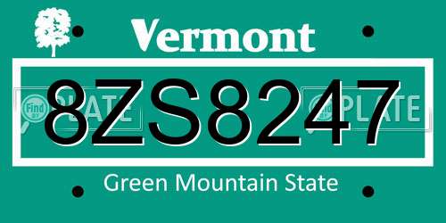8ZS8247 Vermont License Plate
