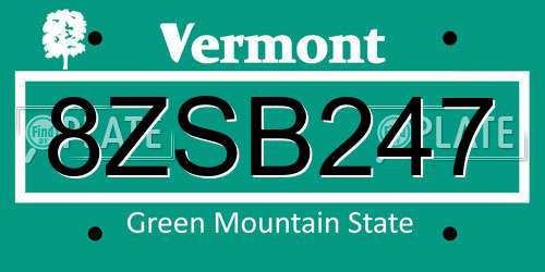 8ZSB247 Vermont License Plate