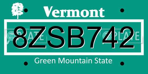 8ZSB742 Vermont License Plate