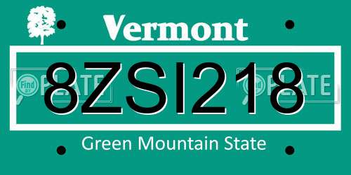 8ZSI218 Vermont License Plate