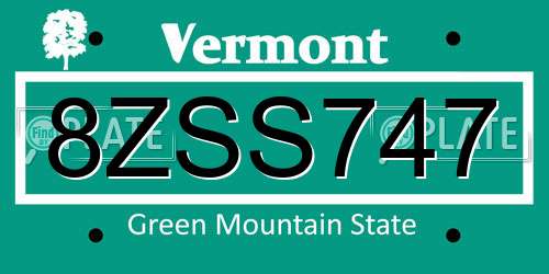 8ZSS747 Vermont License Plate