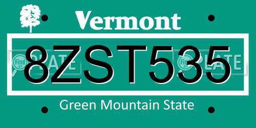 8ZST535 Vermont License Plate