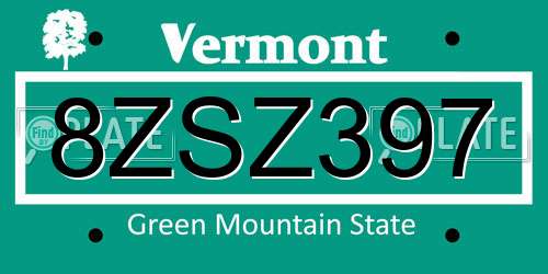 8ZSZ397 Vermont License Plate