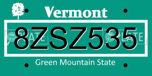 8ZSZ535 Vermont License Plate