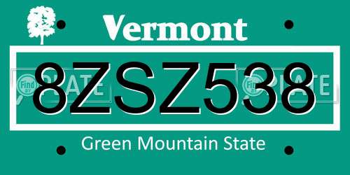 8ZSZ538 Vermont License Plate