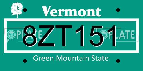 8ZT151 Vermont License Plate