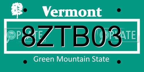8ZTB03 Vermont License Plate
