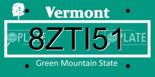 8ZTI51 Vermont License Plate