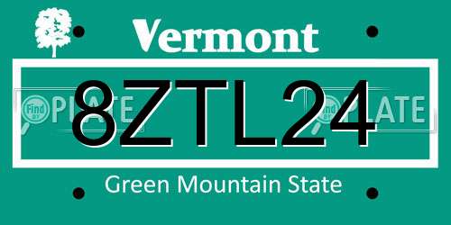 8ZTL24 Vermont License Plate