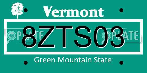 8ZTS03 Vermont License Plate