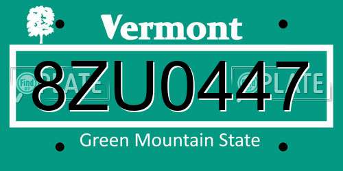 8ZU0447 Vermont License Plate