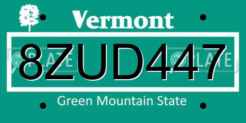 8ZUD447 Vermont License Plate