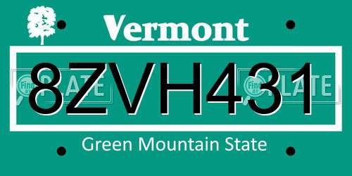 8ZVH431 Vermont License Plate