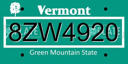 8ZW4920 Vermont License Plate