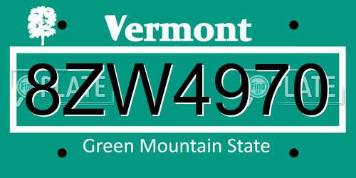 8ZW4970 Vermont License Plate