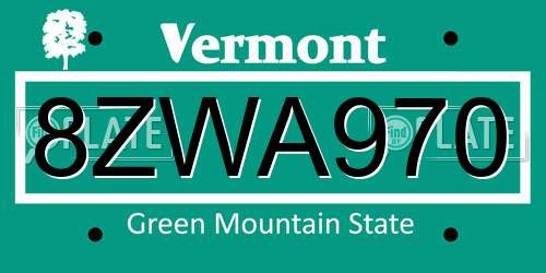 8ZWA970 Vermont License Plate