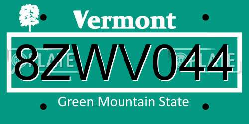 8ZWV044 Vermont License Plate